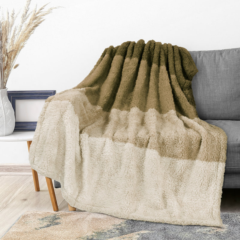 Jeté de lit Fluffy Sherpa, Lit simple, Dégradé / taupe