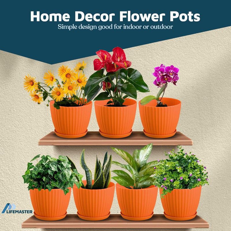 Yellow 6-Inch Plant Pots with Drainage & Saucers 18 Pack, Indoor & Outdoor Planters for Houseplants, Herbs, and Flowers, Durable & Weatherproof Material, Stackable, Lightweight, Minimalist Design
