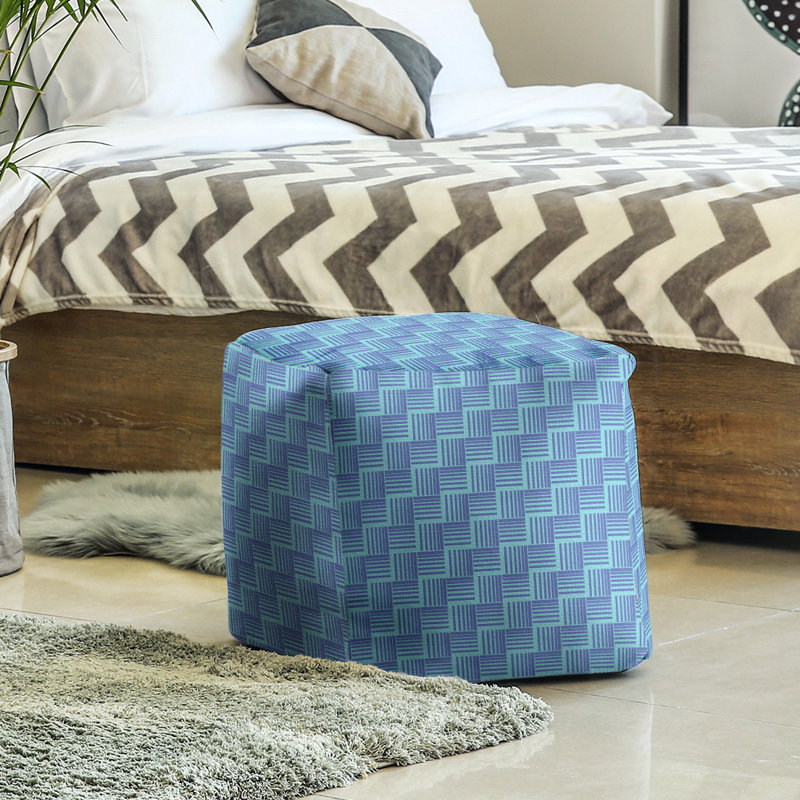Repose-pieds cubique à rayures classic basketweave, Sarcelle / Bleu