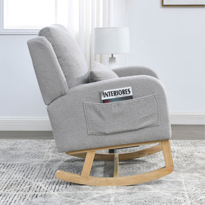 Fauteuil berçant décontracté moderne à dossier haut de 27,5 po Welike avec un coussin lombaire, deux poches latérales et un ours en peluche.