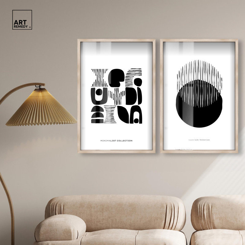 Geometric Equilibrium Shadowbox Print Modern Abstract Art Set by Art Remedy, Black Frame, 10 x 15, H 31 po x l 21 po