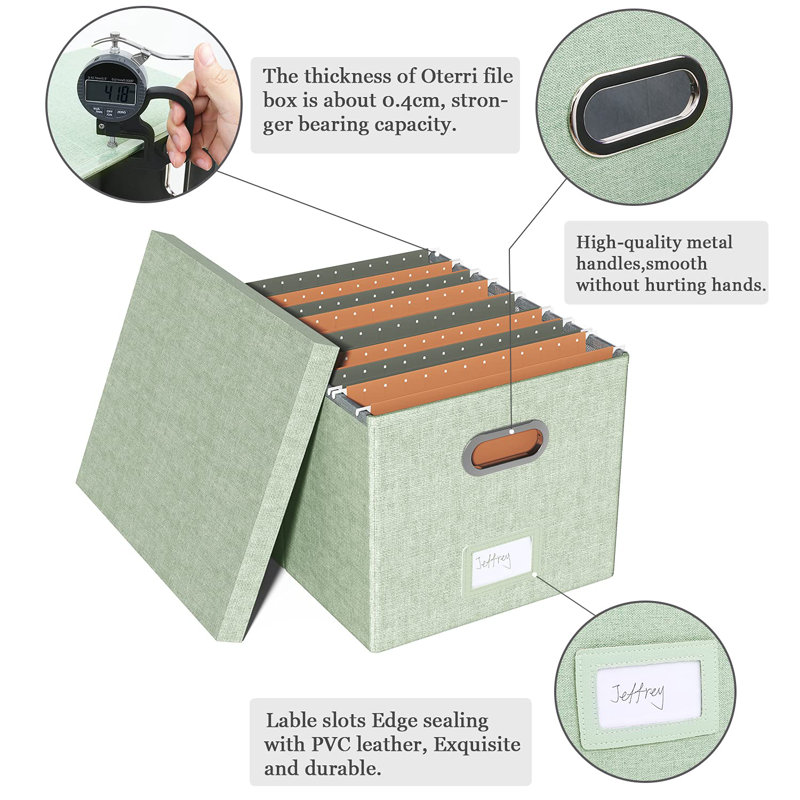 File Organizer Box,Filing Box With Lid,File Box For Letter/Legal File Folder Storage, Portable Hanging File Box For Office/Decor/Home,1 Pack,Green-Box Only