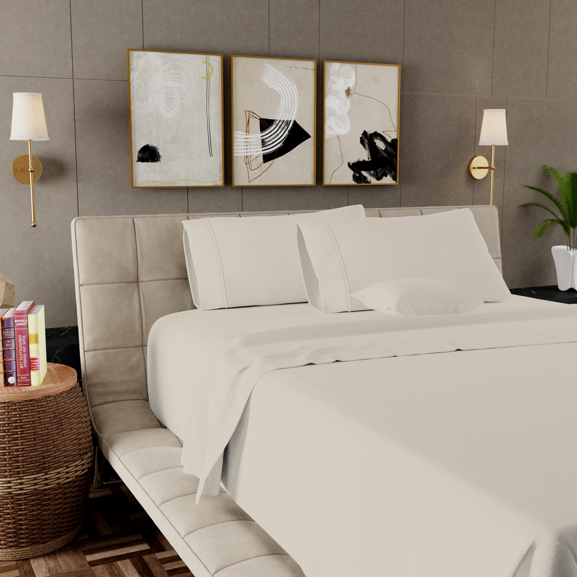 1000TC Ultra-Soft & Silky Luxury Egyptian Cotton Sheet Set, Ivory, Queen