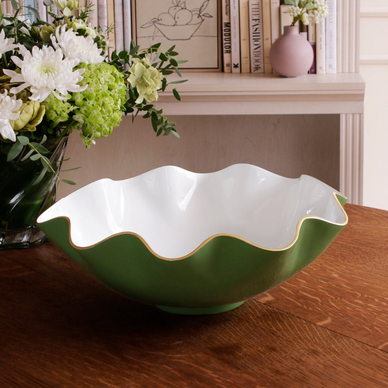 Très grand bol Encanto Carola, Blanc / vert feuille
