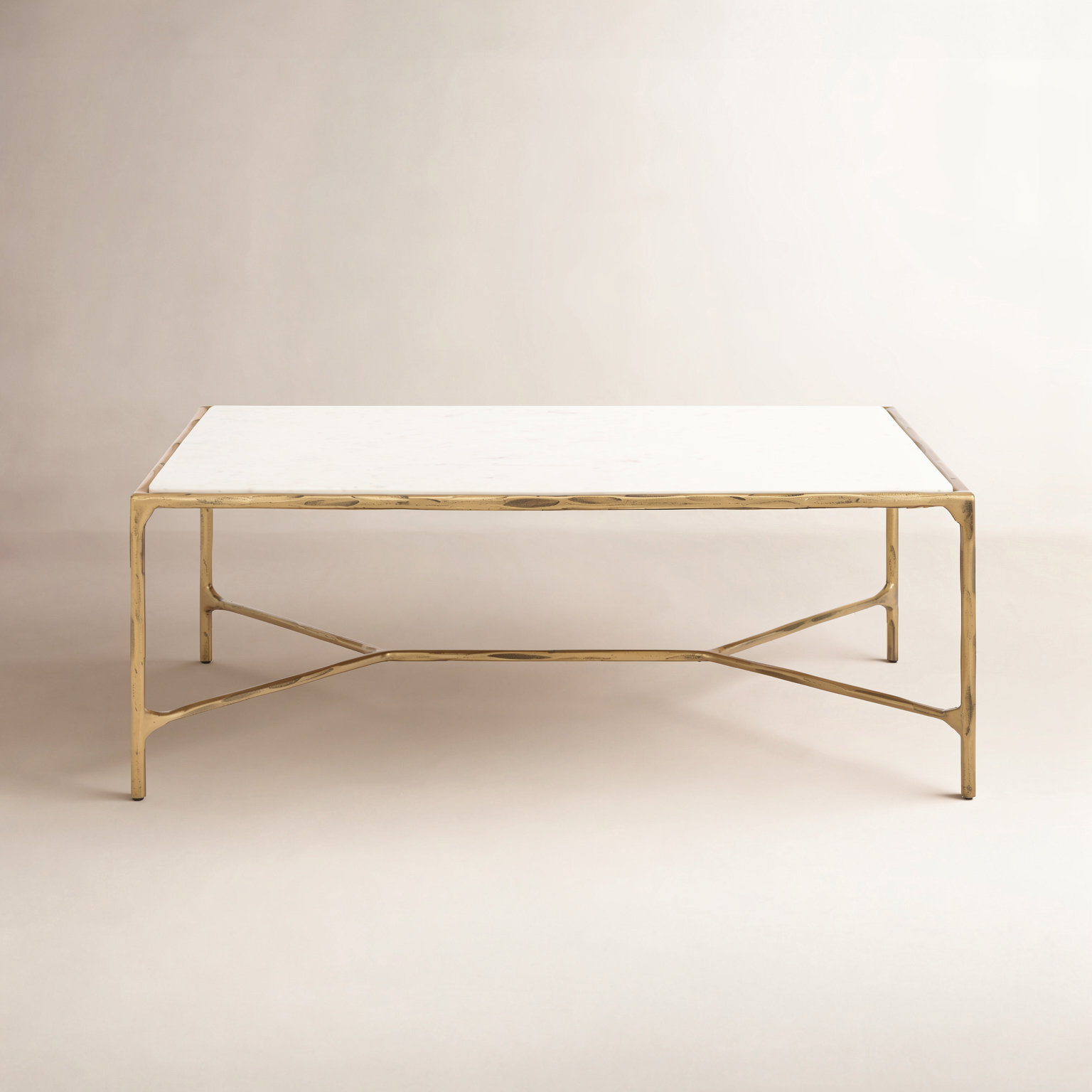 Evelynn 4 Legs Coffee Table, Brass, White Marble
