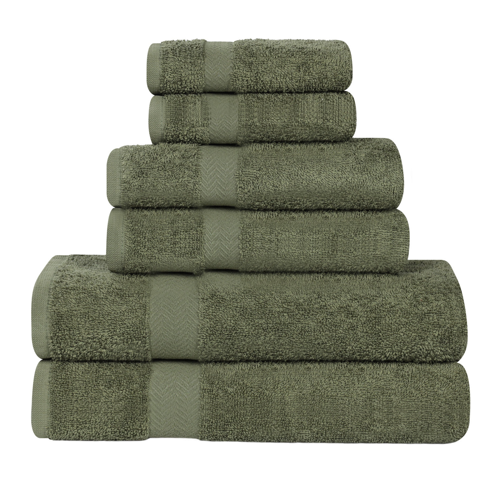 Quick-Drying Cotton Washcloth, Forest Green, 6 Pieces Towel Set