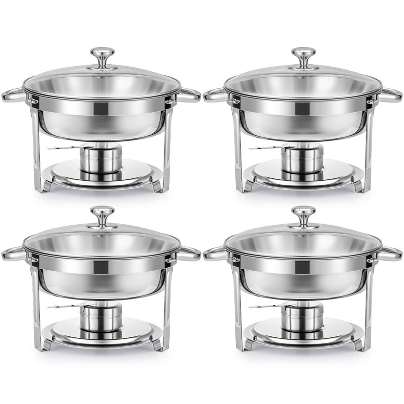 6 Quarts Round Glass Lid Stainless Steel Chafing Dish