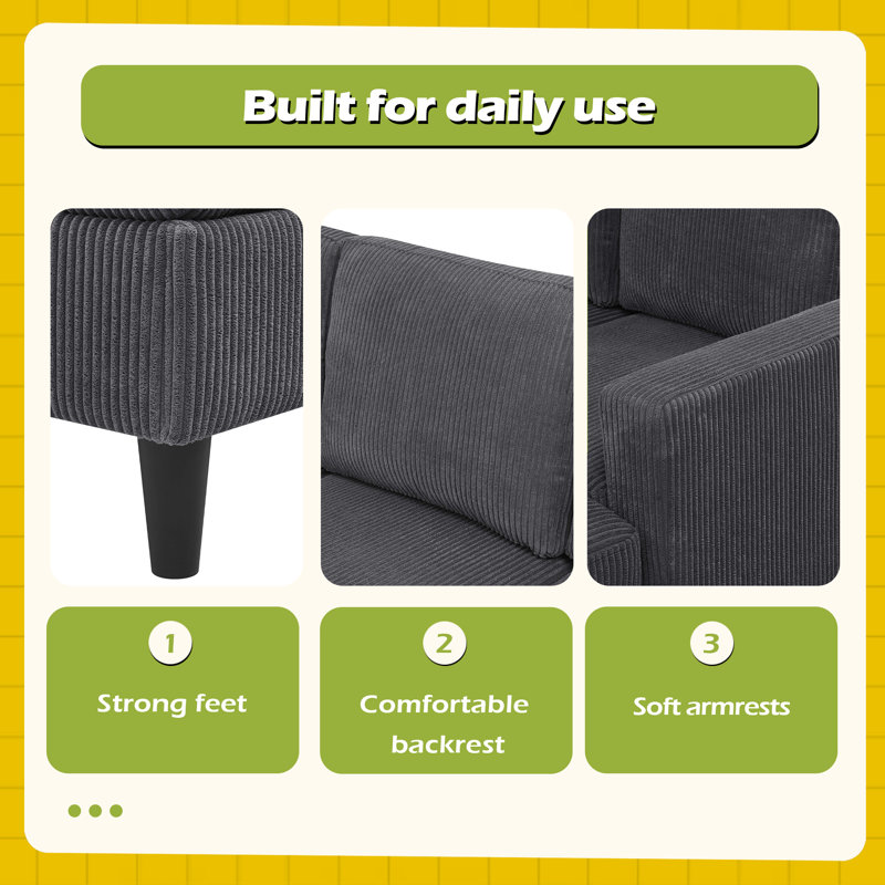 Canapé modulaire rembourré avec 2 repose-pieds, Gris foncé