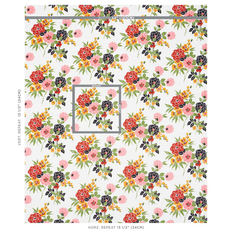 Valentina Floral Fabric, Red/Pink/Black