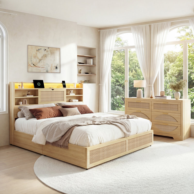 Collection de meubles de chambre à coucher de 2 pièces très grands et transitionnels modernes, Burlywood, Très grand lit, Arc