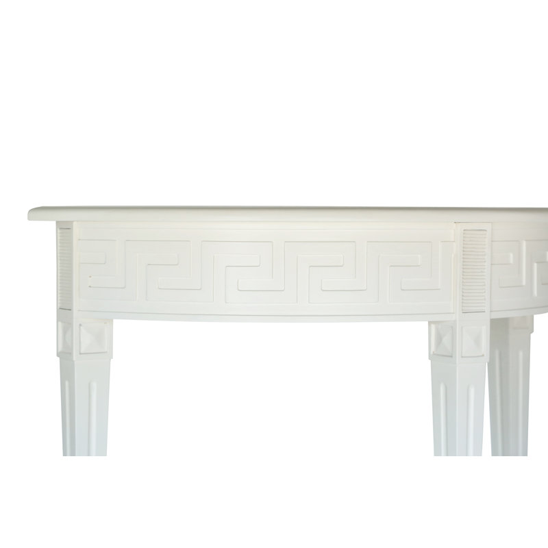 Athena Ivory Mango Wood Demilune Console Table with Greek Key Detail