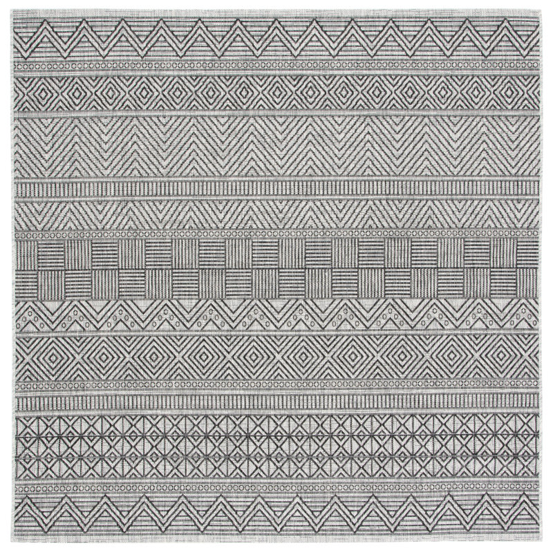 Tapis d'intérieur / extérieur à motif géométrique Jacian Performance, Carré 7 pi 1 po