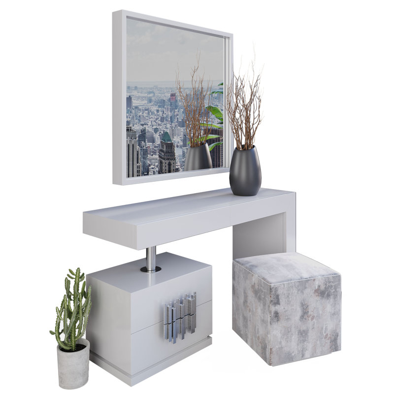 Ensemble de coiffeuse avec tabouret et miroir, Mat