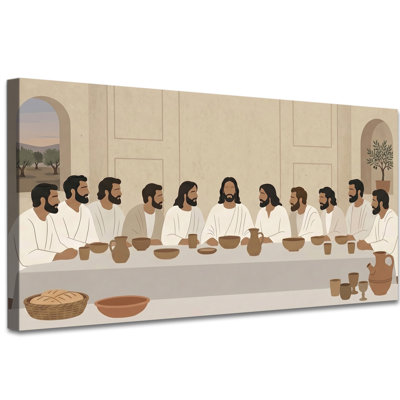 «The Last Supper», art mural boho neutre moderne pour salle à manger, œuvre d'art minimaliste tendue avec châssis, prête à être suspendue, 24 po x 47 po