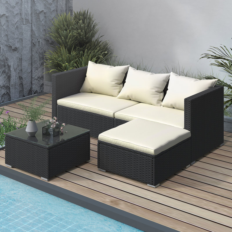 Plust 4-Person Seating Group with Cafe Table, Black, Beige