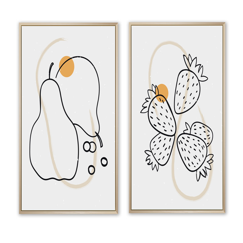 «Organic Vintage Hipster Fruits III», ensemble de 2 impressions, H 32 po x l 32 po x P 1 po, Cadre brun