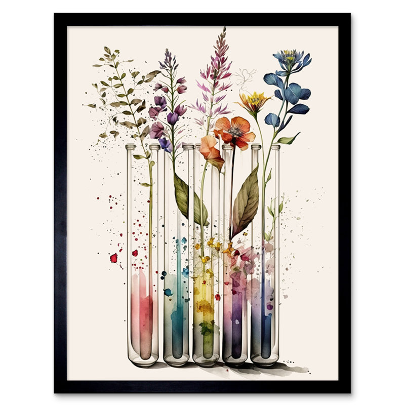 Janalee Wildflowers Rainbow Colour Water Glass Test Tubes 1 Piece Single Picture Frame Wall Art