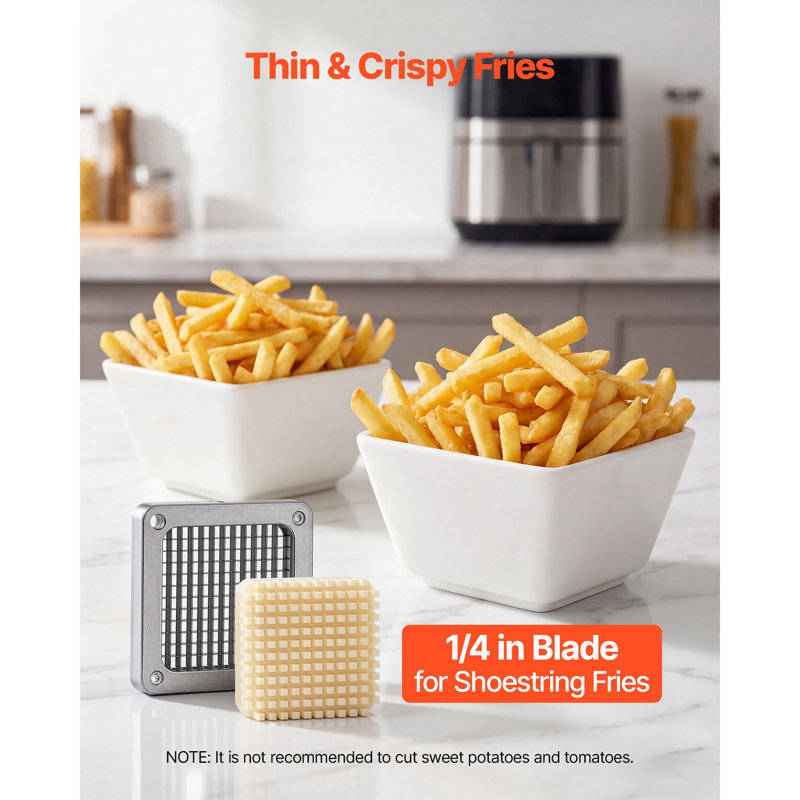 French Fry Cutter, 8,67 po x 8,27 po x 19,69 po, acier inoxydable, 1 pièce, manuel, argent, lame de 1/4 po pour frites