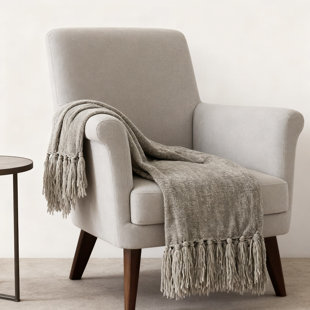 Jeté en chenille de luxe pour canapé et lit, conception en tricot moelleux ultra doux avec pampilles décoratives, couverture légère toutes saisons pour la décoration intérieure