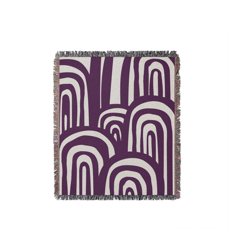 Jeté en coton à imprimé abstrait Lyno, 50 x 60, Mauve