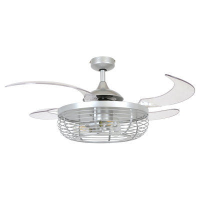Ventilateur de plafond à pales rétractables de 122 cm (48 po) avec lumière et télécommande, ventilateur de plafond moderne Fandelier, technologie de conception brevetée, pales plus robustes et plus épaisses, gris argenté