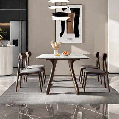Solid wood sintered stone dining table set