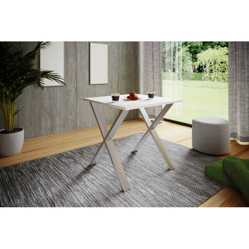 Alwilda Metal Base Dining Table, White, 76cm H x 80cm W x 50cm D, Tan