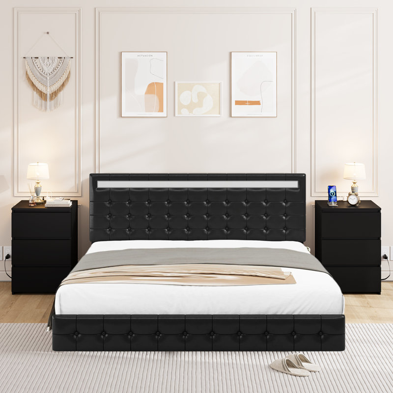 Kinzli 3 Piece Bedroom Set, Black, King