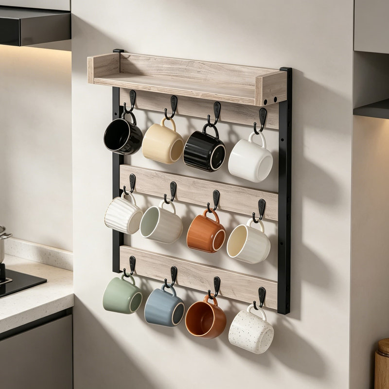 Support à tasse à café, support à arbre à 3 niveaux, support pour 12 tasses avec tablette supérieure, organisateur d'économie d'espace pour la cuisine, la salle à manger et le café