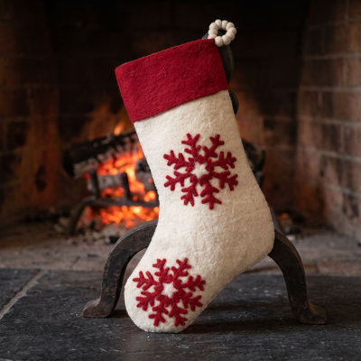 Christmas Stocking with Red Snowflakes on Cream