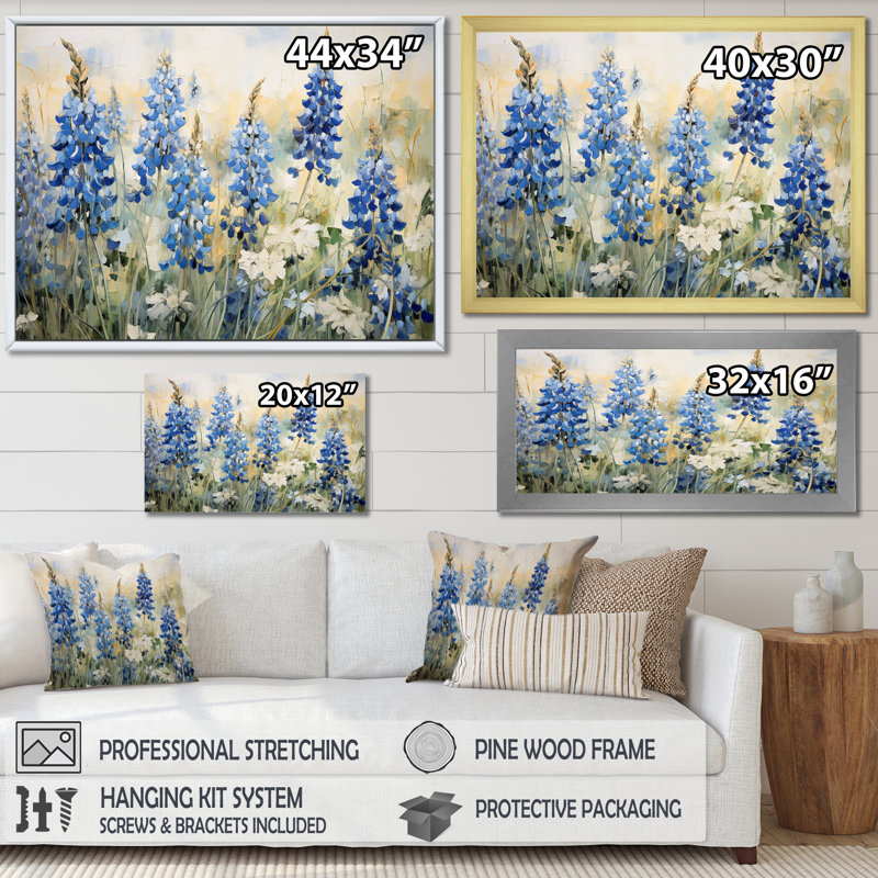 "Blue Bonnets Field Tranquility IV", reproduction d'art sur toile, H 12 po x l 20 po x P 1 po, Or