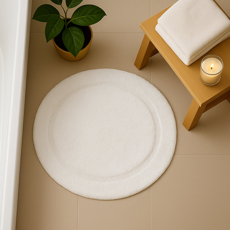 Polygala Cotton Round Bath Mat, White