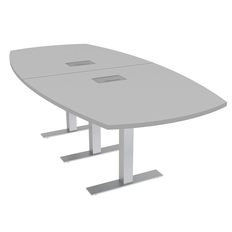 Table de conférence Arc Boat avec bases en T en métal et modules de données, L 96 po x l 48 po, Brouillard gris