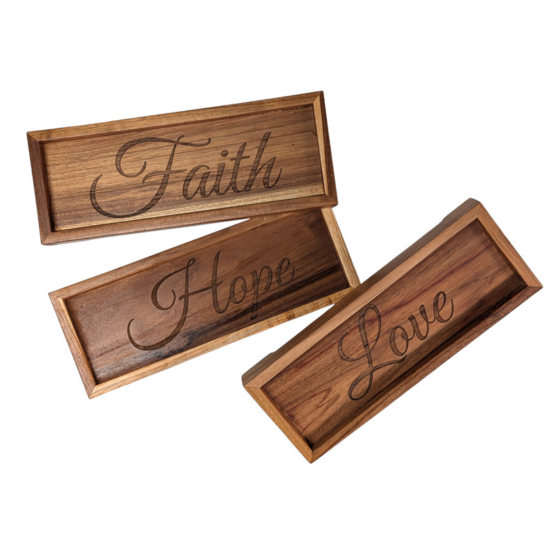 3-Pack Solid Teak Bathroom Vanity Trays – Faith, Love & Hope