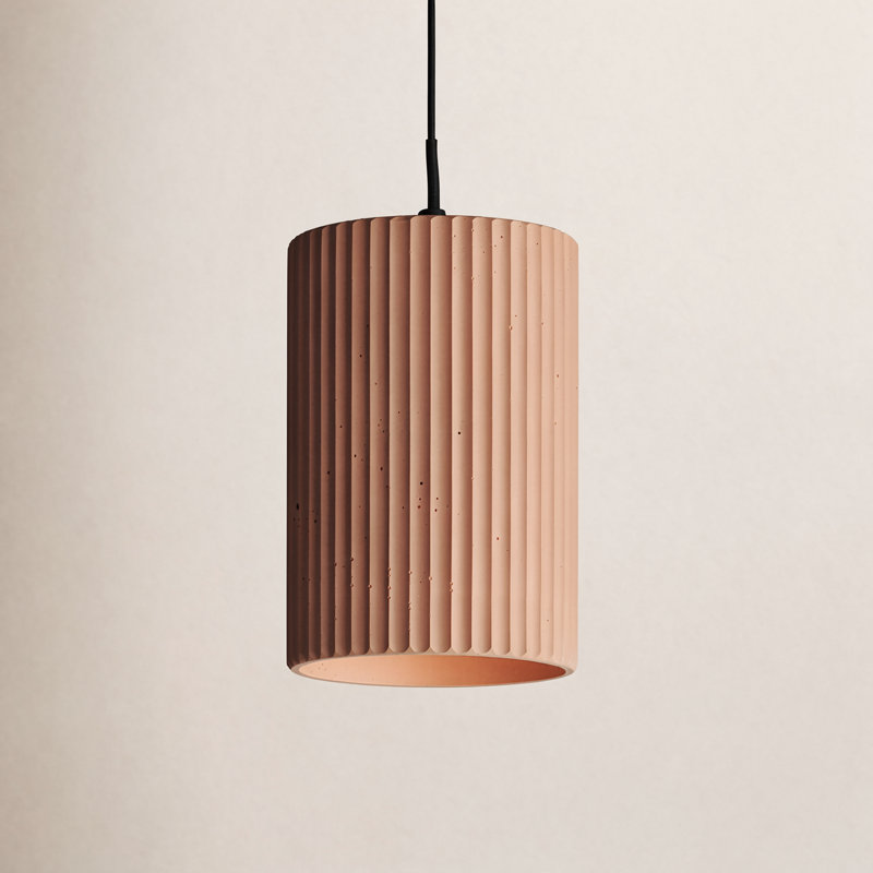 Calcott 1-Light Dimmable Concrete Cylinder Pendant with Adjustable Height, Terra Cotta, Terra Cotta