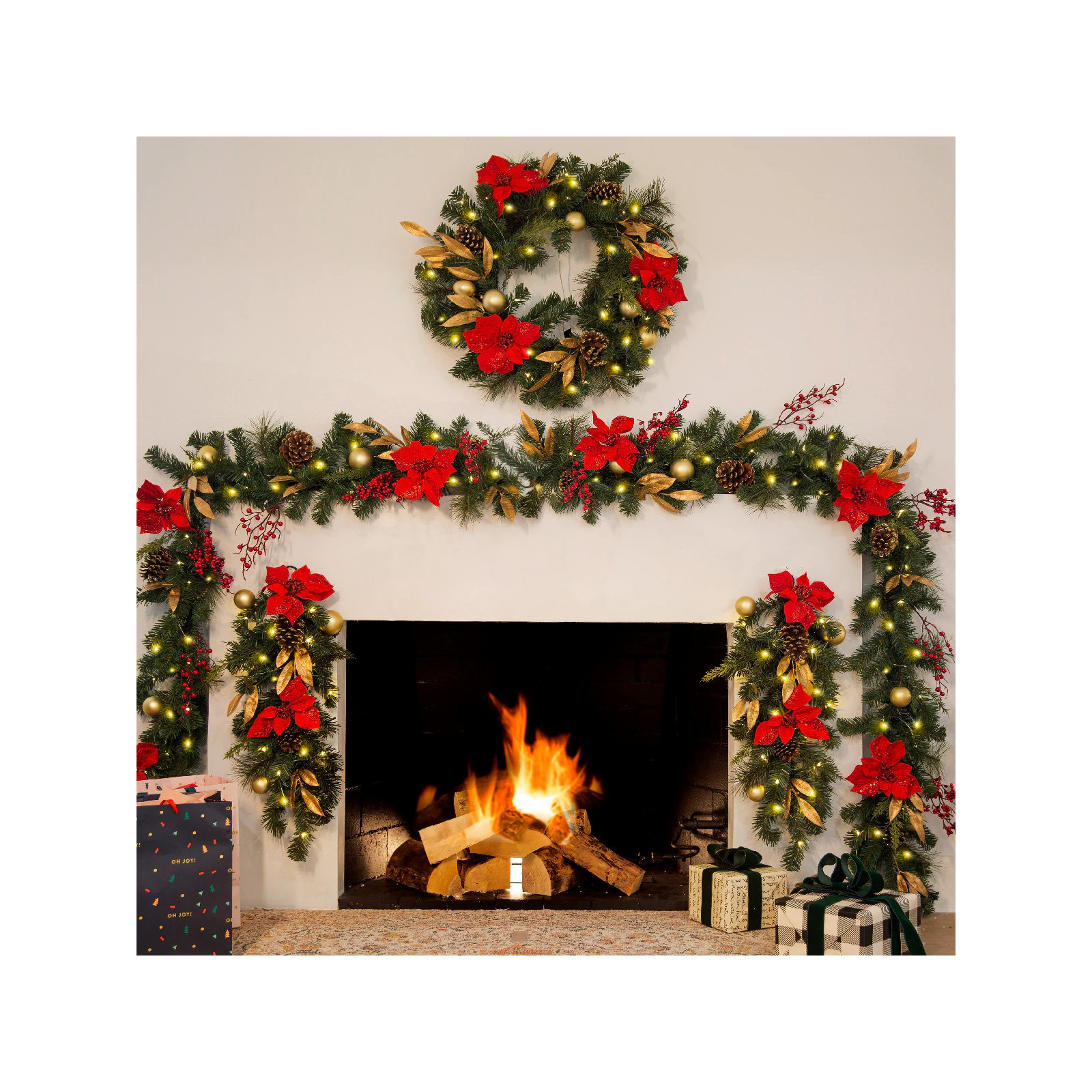 72" Red Ruby Holiday Garland with Lights