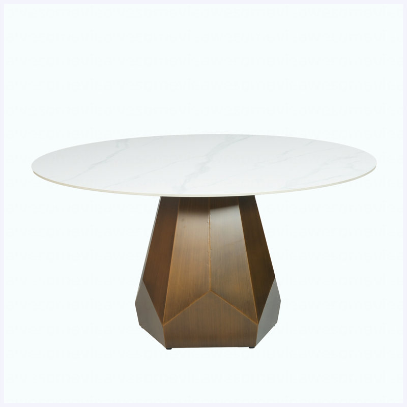 Table de salle à manger 53 po ronde en marbre artificiel avec base en métal, pouvant accueillir 6 personnes, pour la salle à manger / salon / cuisine