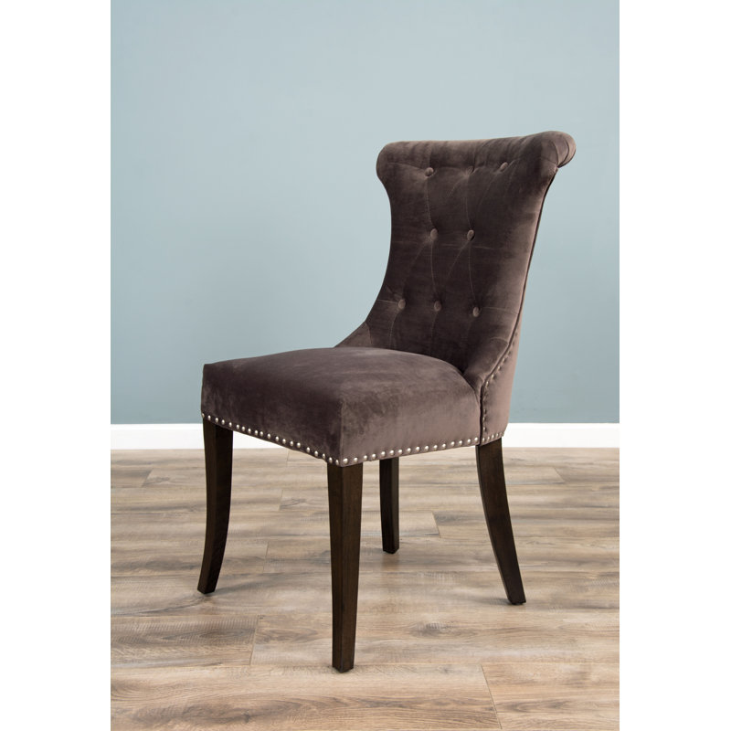 Willse Velvet Upholstered Wing Back Side Chair, Brown, Dark Brown