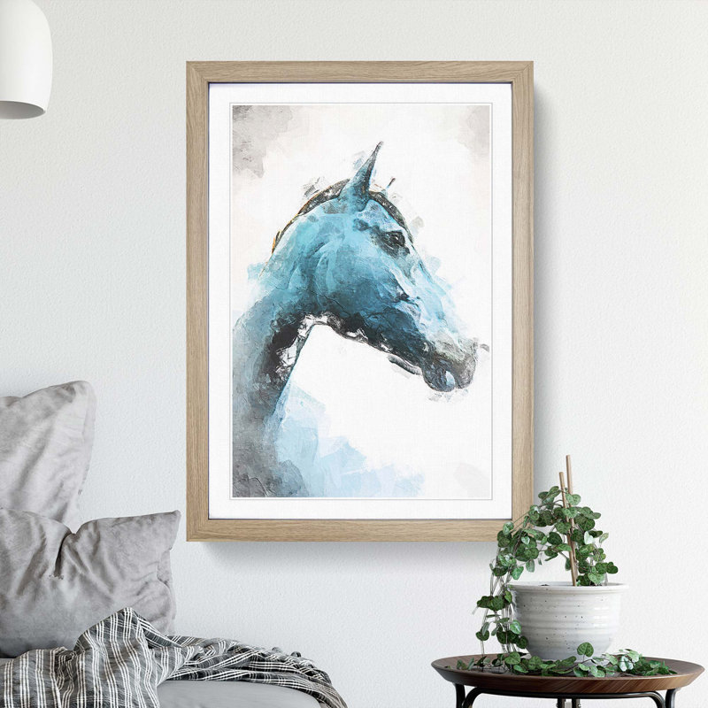 Steel Blue Horse in Abstract - Framed Print, Oak Framed, 36cm H x 27cm W x 2cm D