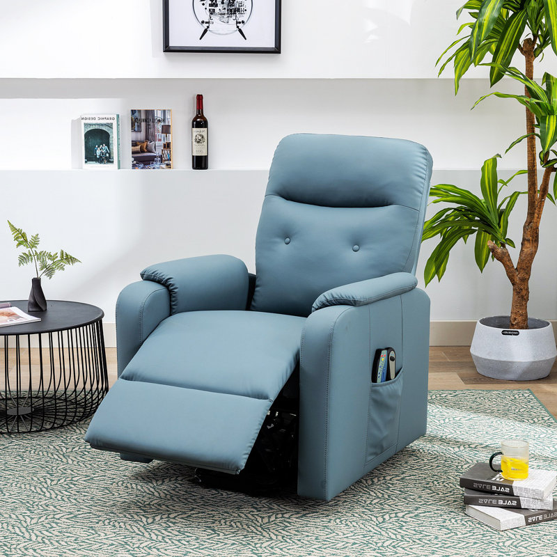 Fauteuil inclinable électrique lève-personne standard de 35,47 po de large avec masseur, Similicuir bleu