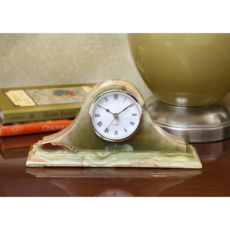 Traditional Analog Tabletop Clock, Whirl Green Onyx