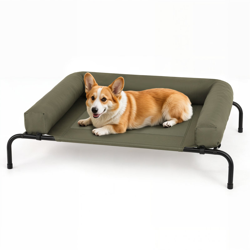Portable Elevated Pet Bed Dog Cot Bed With Removable Bolster, Extra Small (35.5" W x 25.5" D x 7.5" H), Dark Green