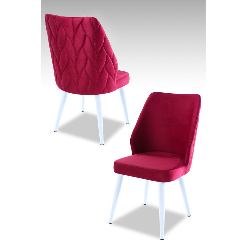 Ensemble de chaises modernes rouge et blanc (4 pièces) Modern Claret, 18,9 x 35,4 x 16,9 pouces | 100% panneau de particules enduit de mélamine, tissu 100% polyester, pieds en métal | Sièges élégants et durables pour les espaces de salle à manger et de bureau