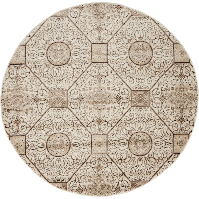 Tapis oriental crème Anah, Rond 5 pi 1 po