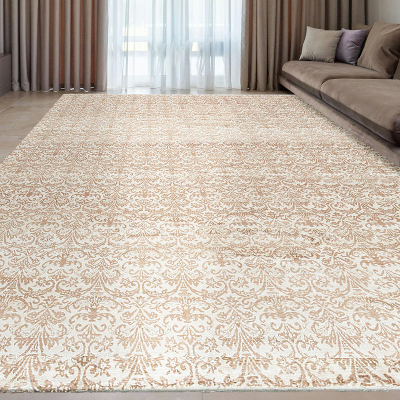 Hand-Knotted High-Quality Ivory and Brown Area Rug