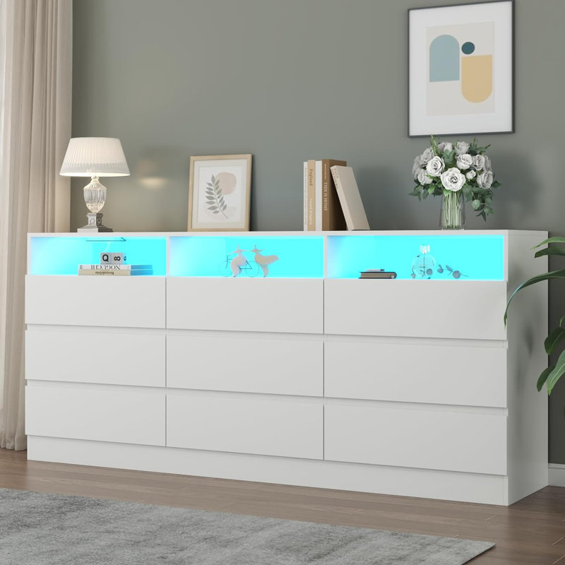 9 Drawer 63" Triple Dresser, White