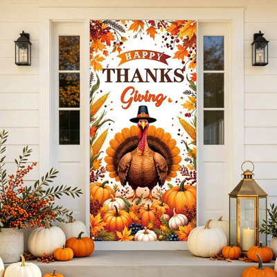 Fall Decor 1PCS Thanksgiving Decoration Door Curtain Banners Front Door Decoration Door Curtain Hanging Cloth Courtyard Indoor And Outdoor Party Decoration Props 35x71in