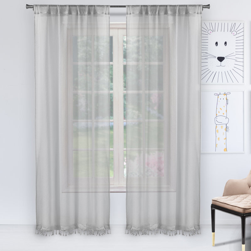 Dolly Semi Sheer Curtain Pair, Gray, 54" W x 84" L