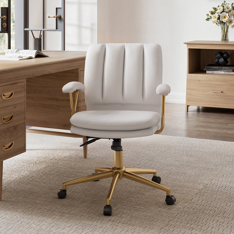 Adena, Velvet Swivel Desk Chair, White