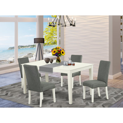 Ensemble de table de salle à manger 5 pièces pour 4 personnes comprenant une table de cuisine rectangulaire et 4 chaises de salle à manger Parsons en tissu gris, 36 x 60 pouces, blanc lin